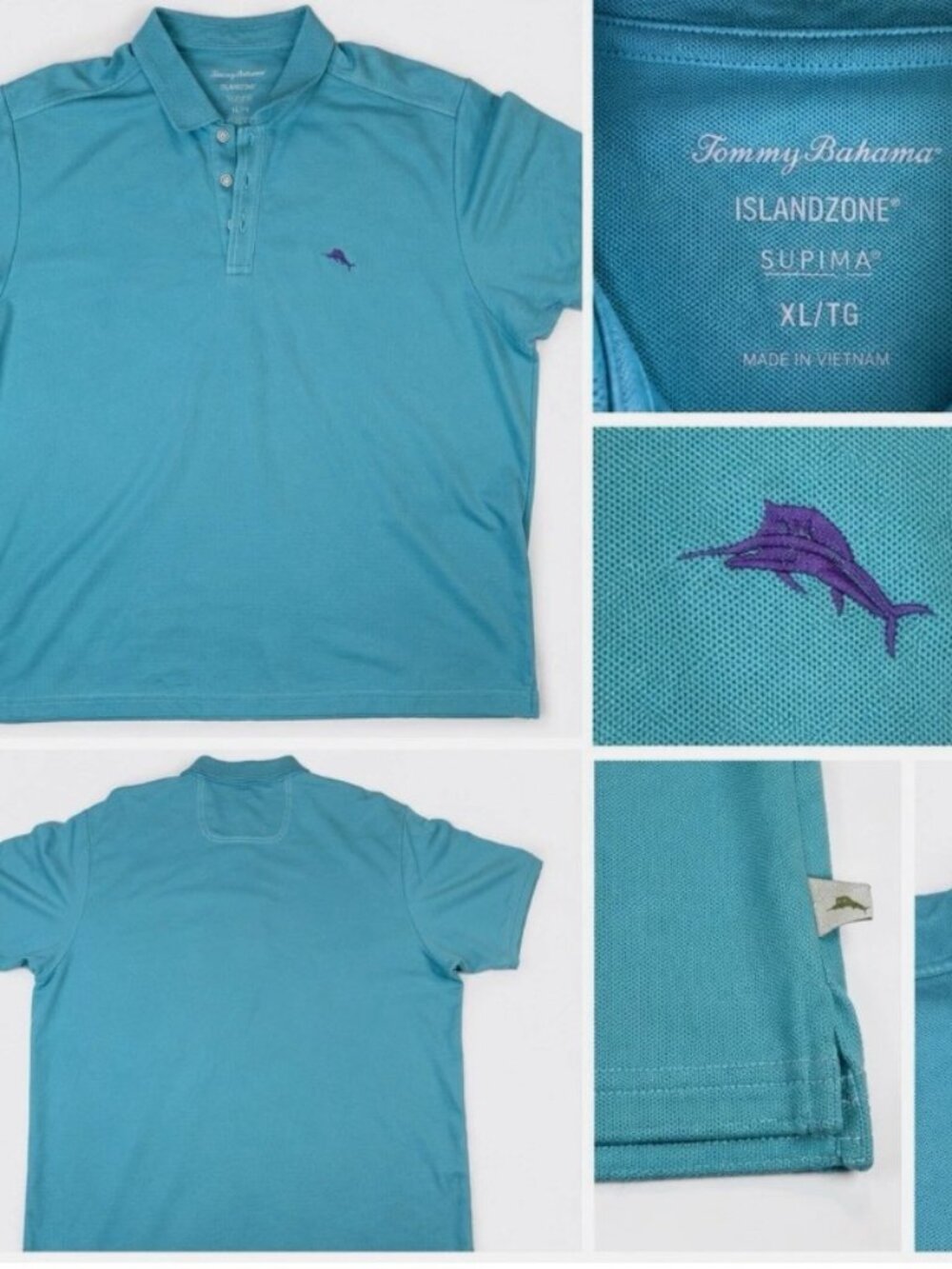Tommy Bahama IslandZone Supima Polo Shirt Men’s XL Aqua Blue Short Sleeve Marlin